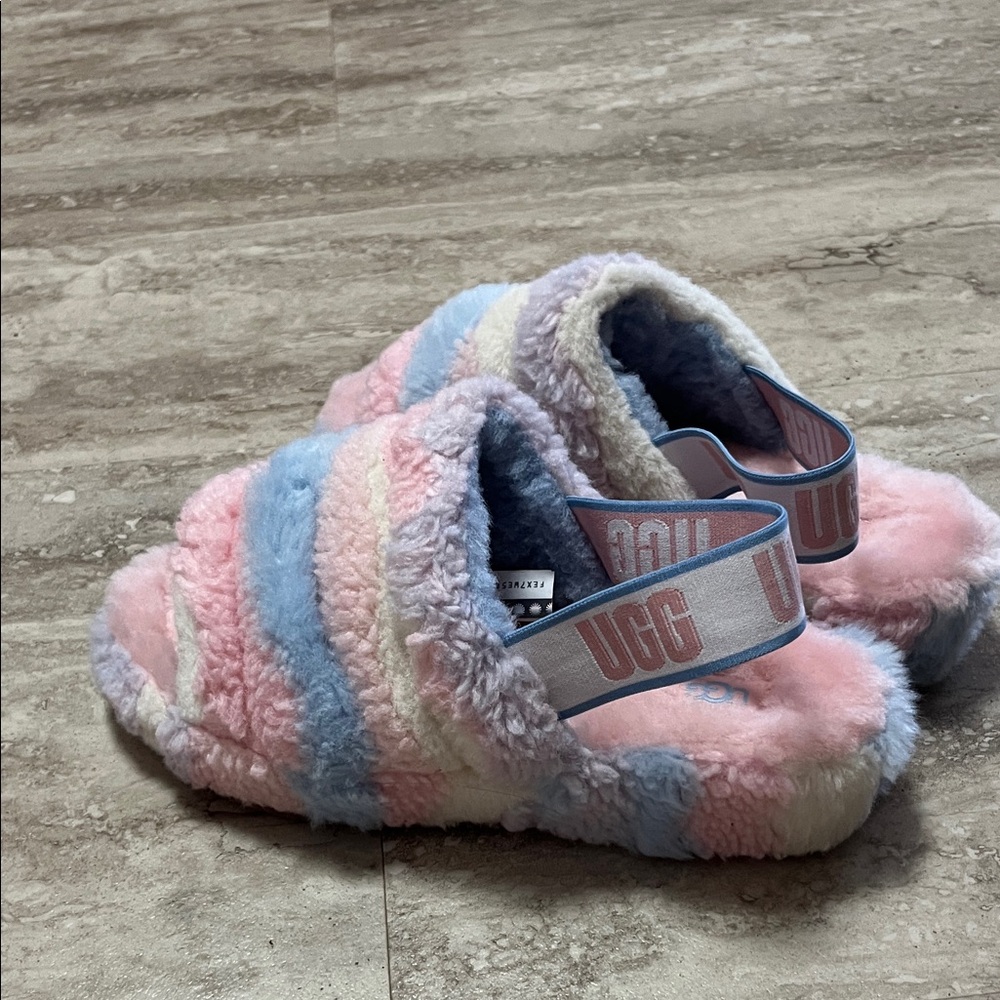 UGG Pastel Fluffy Slippers with Branded Strap 8